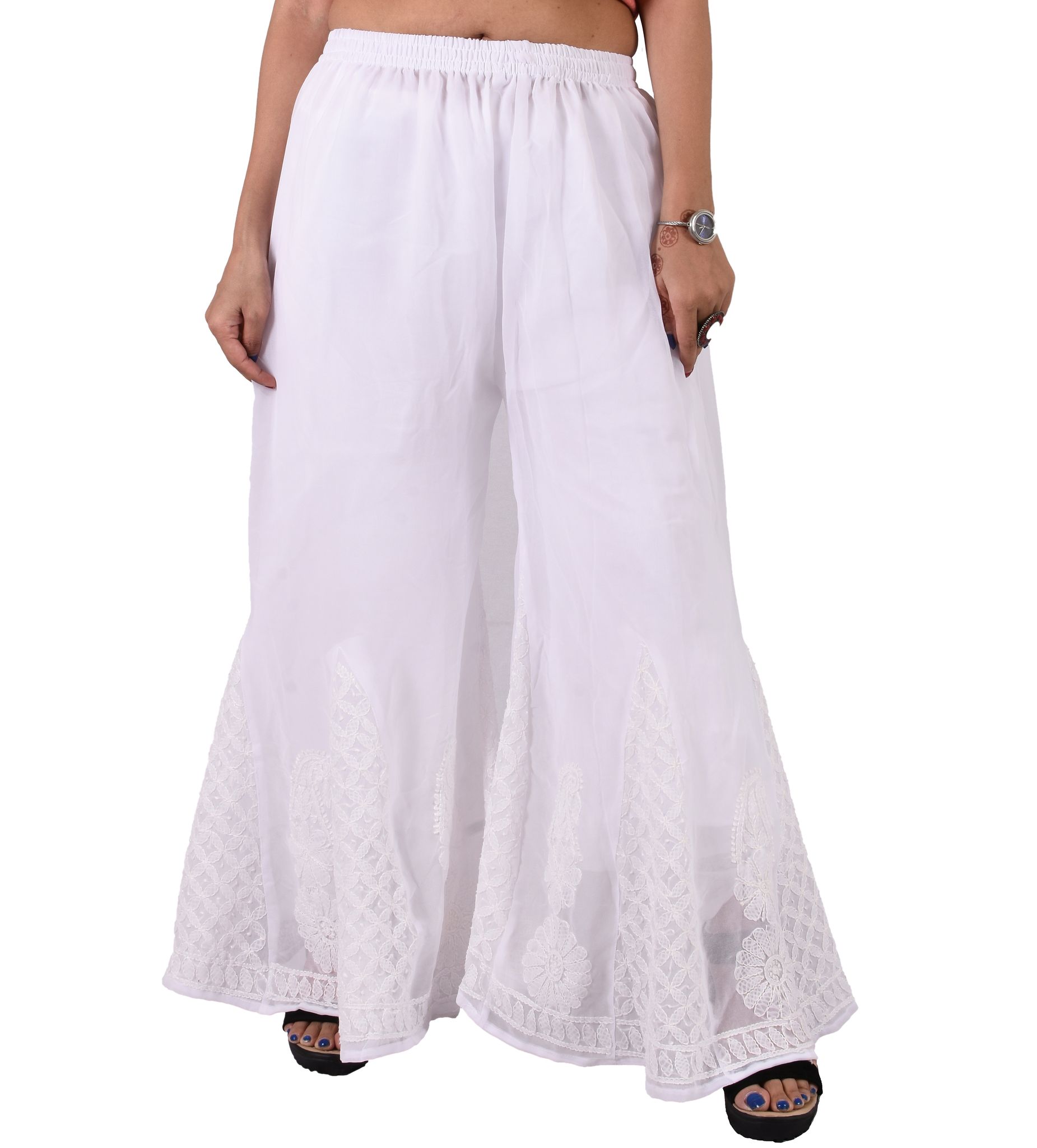 Lavangi Lucknow Chikankari Hand Embroidered Chifffon Palazzo Pants Sharara for Women