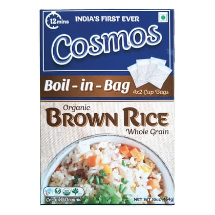 Cosmos Boil-in-Bag Organic Brown Rice (Pack of 3) Ready-to-Cook Sona Masoori Premium