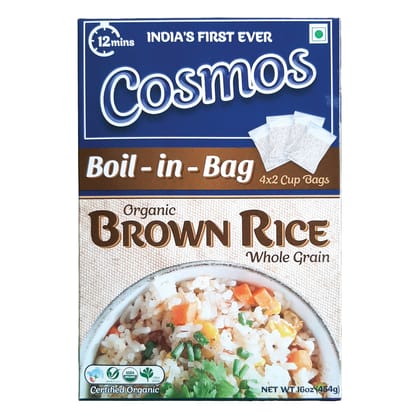 Cosmos Boil-in-Bag Organic Brown Rice (Pack of 4) Ready-to-Cook Sona Masoori Premium