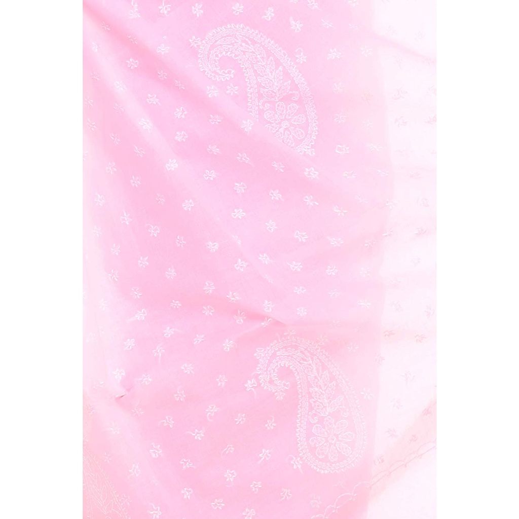 Lavangi Women Lucknow Chikankari Keel Work Pink Cotton Saree With Blouse