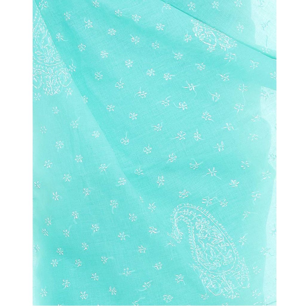 Lavangi Women Lucknow Chikankari Keel Work Sea Green Cotton Saree With Blouse