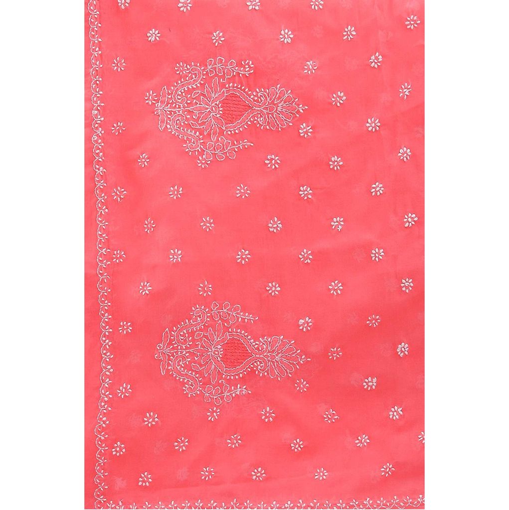 Lavangi Women Lucknow Chikankari Keel Work Gajari Cotton Saree With Blouse
