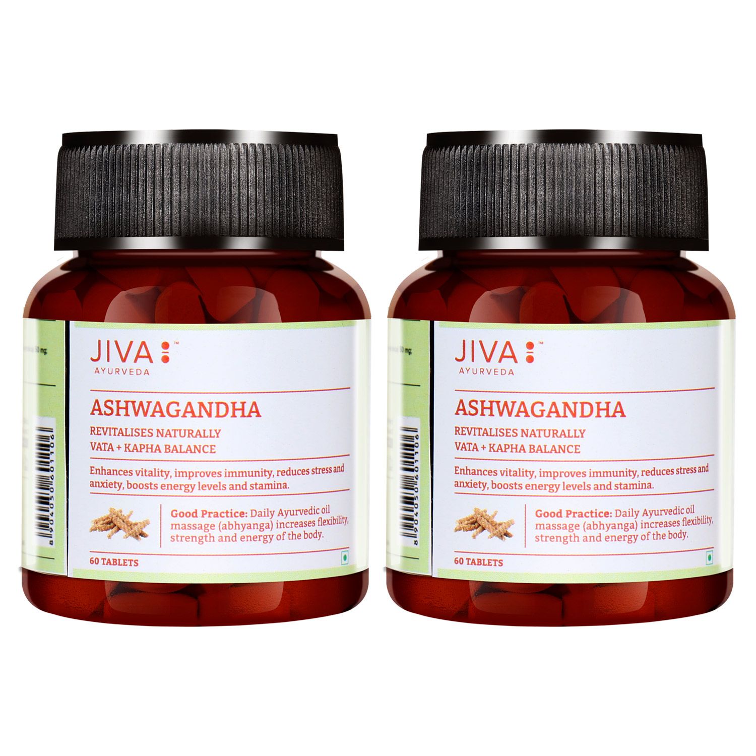 Jiva Ashwagandha Tablet, Effective in Hypertension Stress Fatigue & General Weakness, Enhances Immunity & Strength - 60 Tablets 500 mg Each Pack of 2