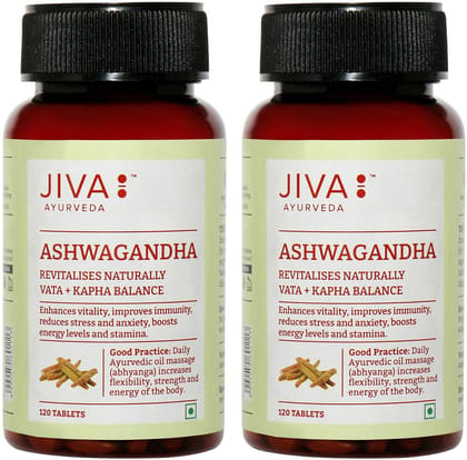 Jiva Ashwagandha Tablet - Pure Herbs Used, Daily Energizer, Revitalize Body & Mind - 120 Tablets Pack of 2