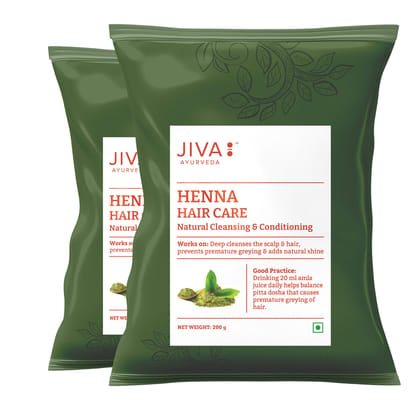 Jiva Henna Hair Care Powder - Mehendi - 200 g - Pack of 2 - For All Hair Types, Control Hair Fall & Repairs Damaged Hair