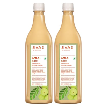 Jiva Amla Juice - 1 Litre - Pack of 2 - Made With Fresh Amla, Cold Pressed And No Artificial Flavours, Enriched with Antioxidants and Boosts Immunity.