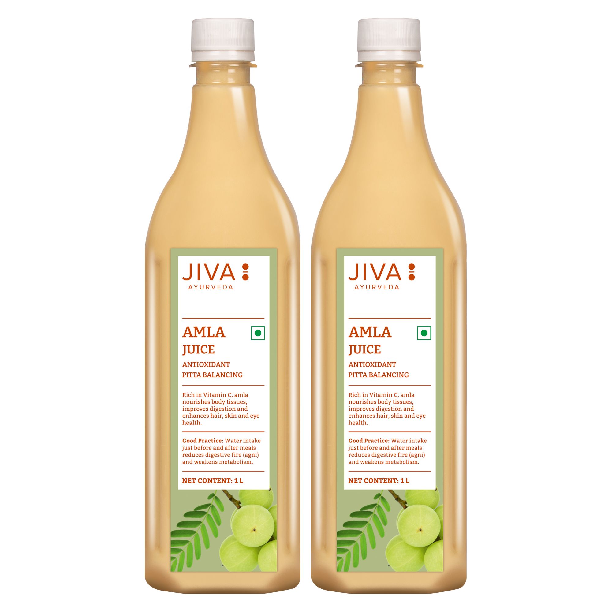 Jiva Amla Juice - 1 Litre - Pack of 2 - Made With Fresh Amla, Cold Pressed And No Artificial Flavours, Enriched with Antioxidants and Boosts Immunity.