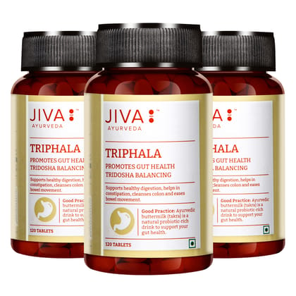 Jiva Triphala Tablet - An Ayurvedic Formulation, Detoxifier, Immunity Booster, Blood Purifier, Constipation and Digestive Disorders - 120 Tablet Pack of 3