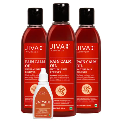 Jiva Pain Calm Oil - 120 ml Each (Pack of 3) with Jatyadi Oil (20 Ml) Free |Quick Relief for Joints and Muscular Pain