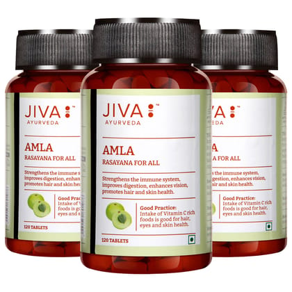 Jiva Amla Tablet - 120 Tablets - Pack of 3 - Pure Herbs Used, Rich In Vitamin C, Protects Against Free Radicals, Rich In Antioxidants, Improves Digestion, Enhances Vision