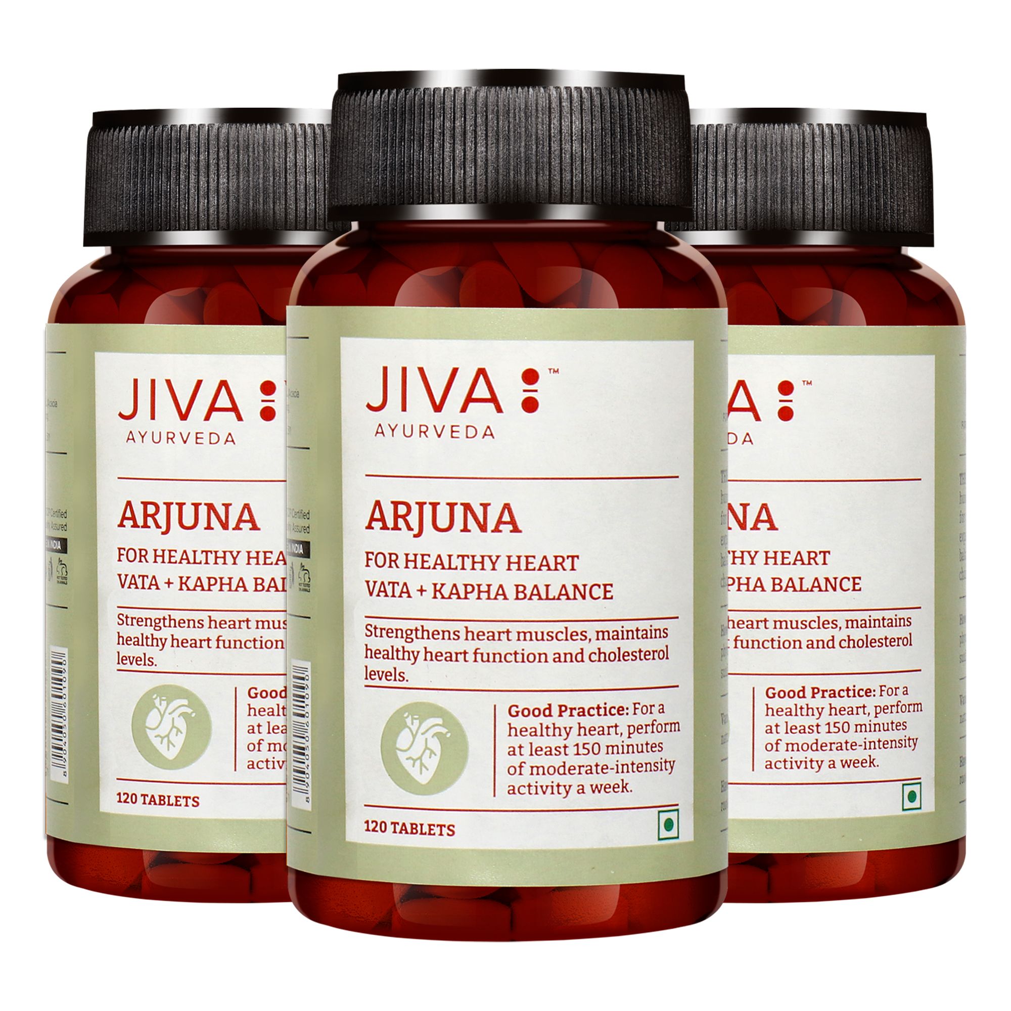 Jiva Arjuna Tablet Promotes Heart Health | Manages Cholesterol Level - 120 Tablets (Pack of 3)