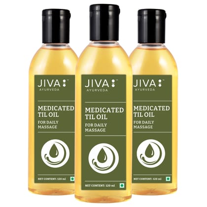 Jiva Medicated Oil Beneficial In Stiffness of joints and muscles strength Til ka Tel - 120 ml Pack of 3