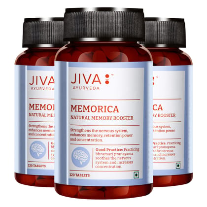 Jiva Memorica Tablets | Enhance Your Memory Naturally & Strengthens The Nervous System | Improves Memory, Retention & Intelligence - 120 Tablets (Pack of 3)
