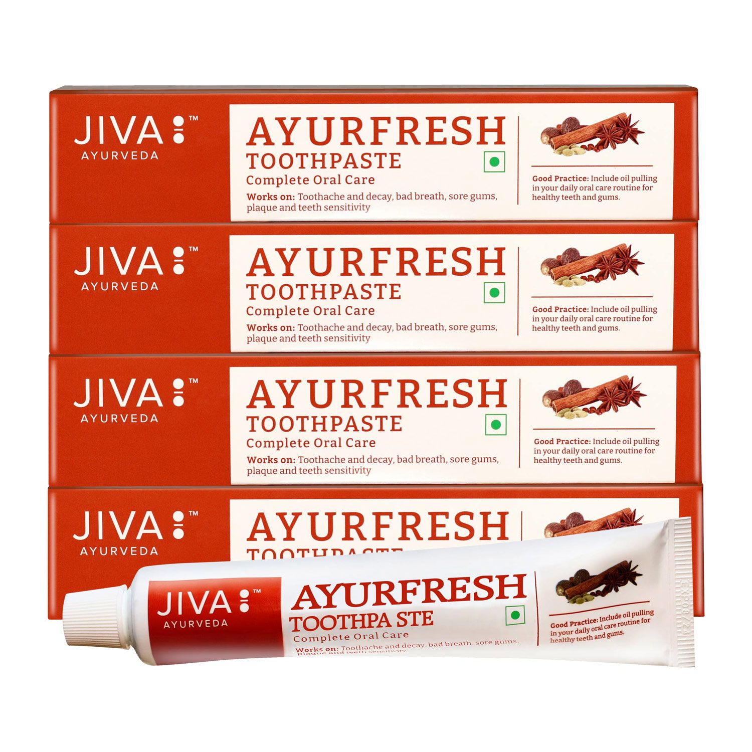 Jiva Ayurfresh Toothpaste - 100 g Each (Pack of 4) with Almond Soap 100 g Free