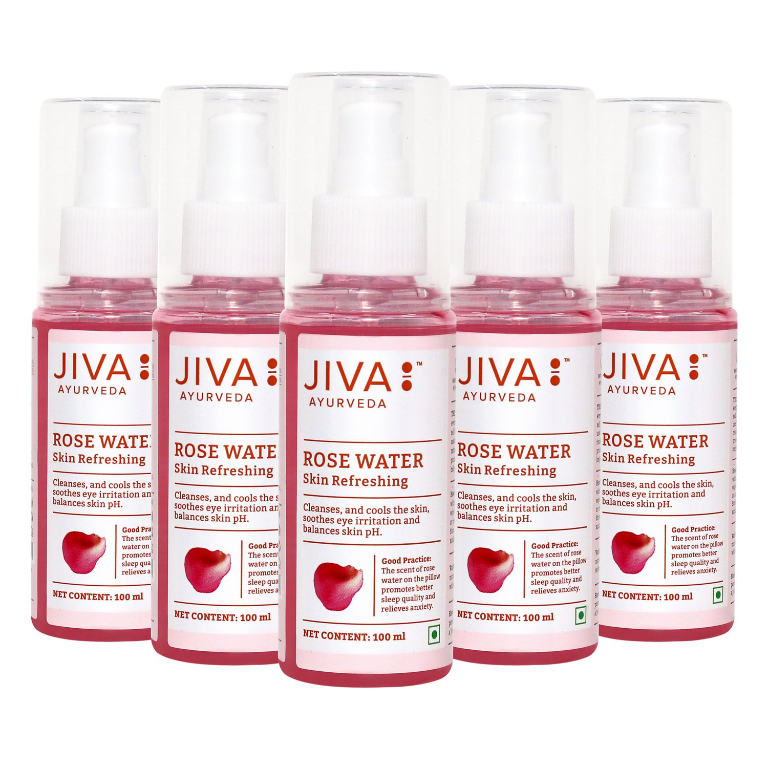Jiva Rose Water Plain - Pure Gulab Jal - 100 ml - Pack of 5 - For All Skin Types, Natural Skin Toner, Provides Glow and Freshness
