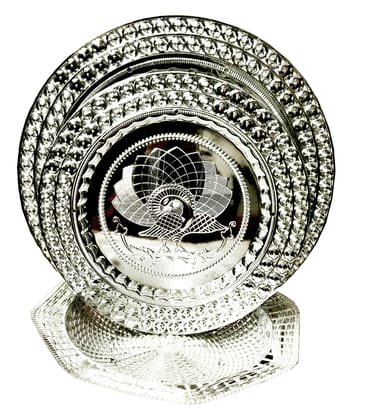 Omkar by R3 Inc. Royal Silver Gifting Set for Gifts Hampers | Designer Shagun Plate/Tray | Wedding Bowl for gift/fruit Packing (Plate - Regular & Jumbo & Bowl/Pack of 3)