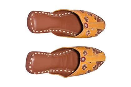 Women's Yellow and Brown Leather Indian Ethnic Footwear - 6 UK