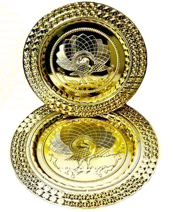 Omkar by R3 Inc. Royal Gift Plate/Tray for Gifts Hampers | Designer Shagun Plate | Wedding Tray for gift/fruit Packing (Regular & Jumbo/Pack of 2) Gold