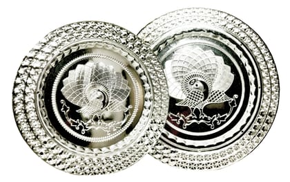 Omkar by R3 Inc. Royal Gift Plate/Tray for Gifts Hampers | Designer Shagun Plate | Wedding Tray for gift/fruit Packing (Regular & Jumbo/Pack of 2) Silver