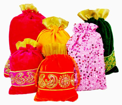 Omkar by R3 Inc. Royal Shagun Potli Combo pack for Gifts Hampers | Fancy Gifting | Wedding Gifting|Shagun|Return Gift (Pack of 6) Small/Medium/Large - Multi Color