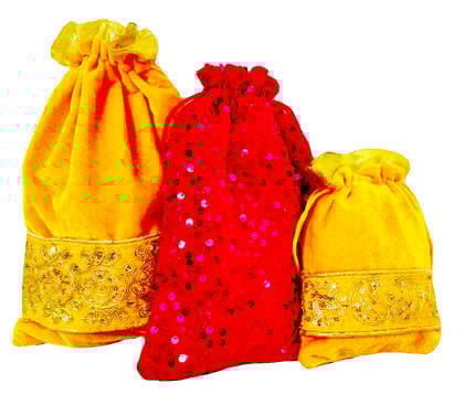 Omkar by R3 Inc. Royal Shagun Potli Combo pack for Gifts Hampers | Fancy Gifting | Wedding Gifting|Shagun|Return Gift (Pack of 3) Small/Medium/Large - Multi Color