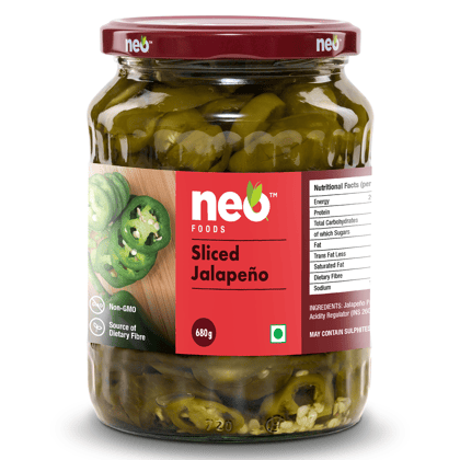 Neo Sliced Jalapeno 680g | 100% Vegan I Ready-to-Eat Fibre-Rich Topping for Pizza, Pasta, Wraps and Salads I Glass Jar |