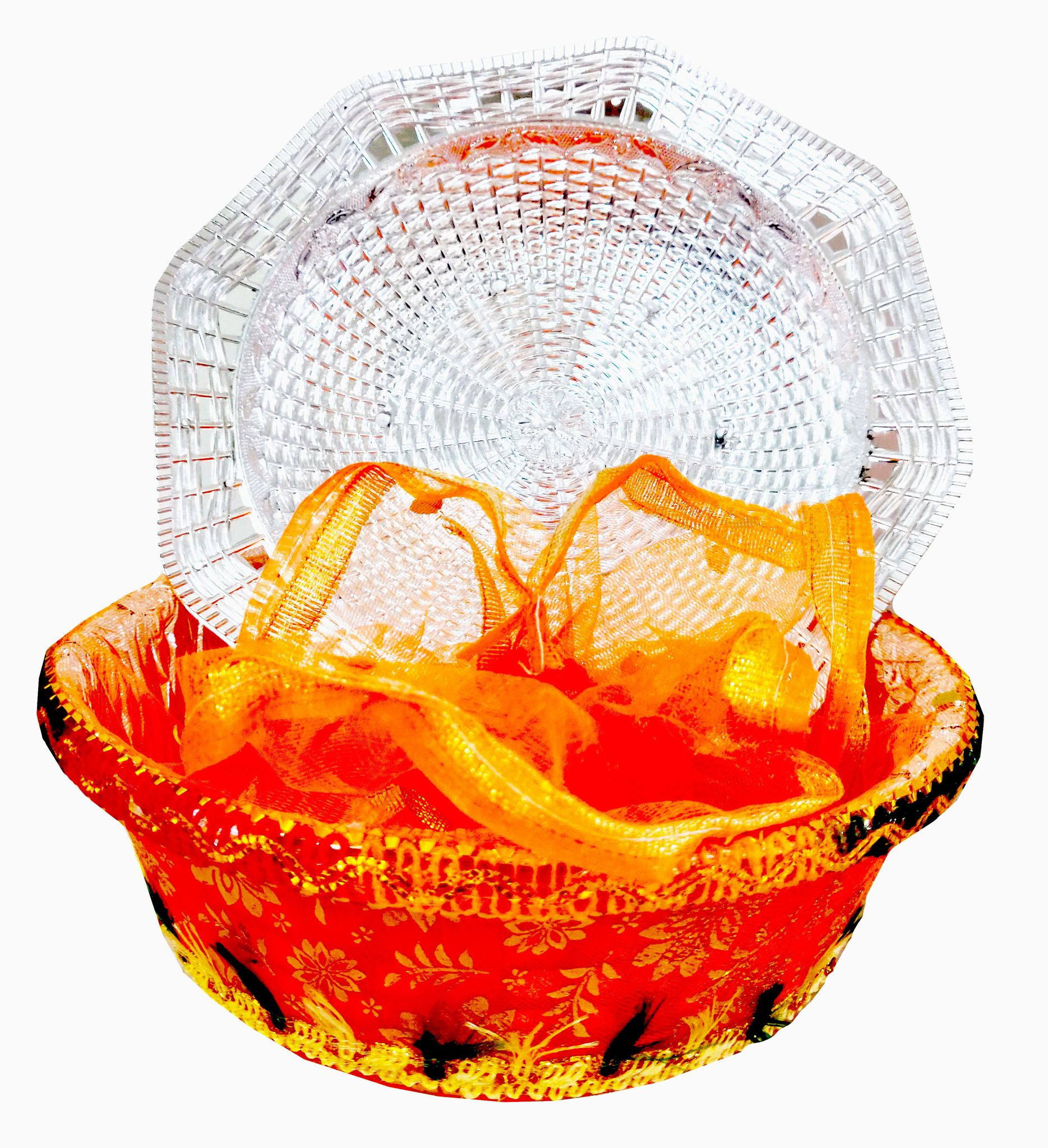 Omkar by R3 Inc. Royal Gift Basket for Gifts Hampers | Fancy Basket | Wedding Basket for gift|fruit Packing (Pack of 2) Silver & Round - Multi Color