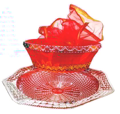 Omkar by R3 Inc. Royal Gift Basket for Gifts Hampers | Fancy Basket | Wedding Basket for gift|fruit Packing (Pack of 2) Silver & Round - Multi Color