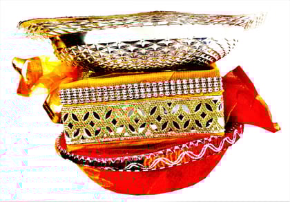 Omkar by R3 Inc. Royal Gift Basket for Gifts Hampers | Fancy Basket | Wedding Basket for gift|fruit Packing (Pack of 3) Silver, Square & Round - Multi Color