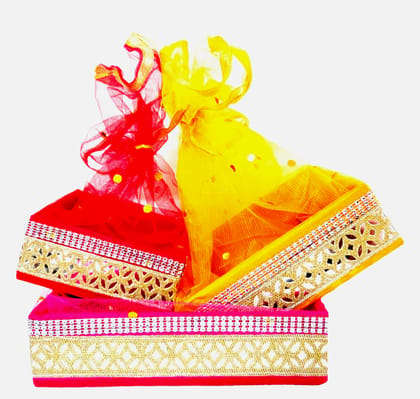 Omkar by R3 Inc. Square Gift Basket for Gifts Hampers | Fancy Basket | Wedding Basket for gift|fruit Packing (Pack of 3) Small, Medium & large - Multi Color