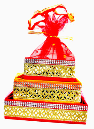 Omkar by R3 Inc. Square Gift Basket for Gifts Hampers | Fancy Basket | Wedding Basket for gift|fruit Packing (Pack of 3) Small, Medium & large - Multi Color