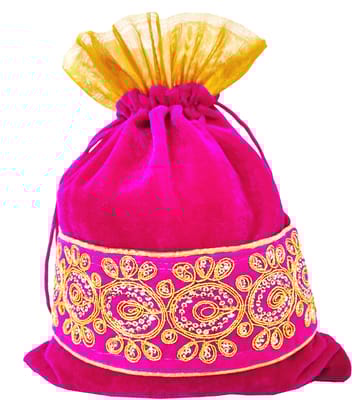 Omkar by R3 Inc. Lace Gift Pouch/Shagun Potli Multicolor (Pack of 4) 30x22 cm