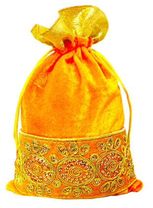 Omkar by R3 Inc. Lace Gift Pouch/Shagun Potli Multicolor (Pack of 4) 25x18 Cm