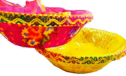 Omkar by R3 Inc. Round Gift Fancy Decorative basket for Gifts Hampers, Premium Storage, Baby Shower, Wedding gifts, Dryfruit | (Multcolor Pack of 2) 30x30 cm