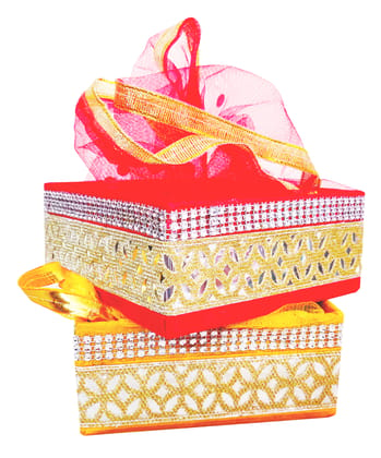Omkar by R3 Inc. Square Gift Fancy Decorative basket for Gifts Hampers | Premium Storage Basket, Baby Shower Gift| Wedding Basket Packing |Dryfruit Basket | (Multicolor Pack of 2) 15x15 Cm
