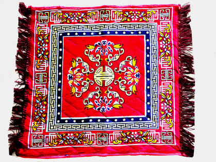 Omkar by R3 Inc. Pooja Chenille aasan (25 x25) Set of 2 (Chenille Pooja Aasan - Red)