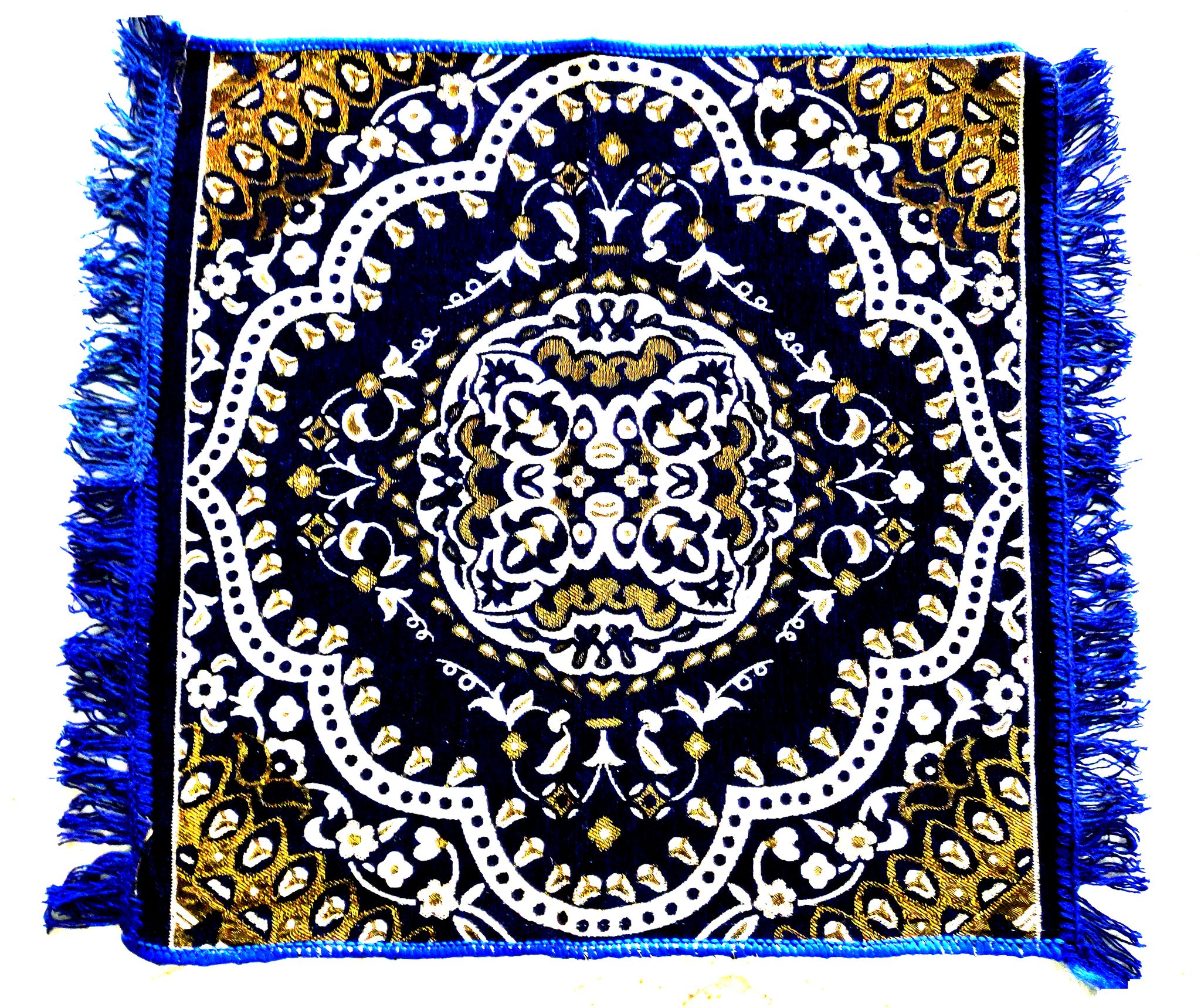 Omkar by R3 Inc. Pooja Jaquard aasan - 23 x23 (Pooja Aasan - Blue)