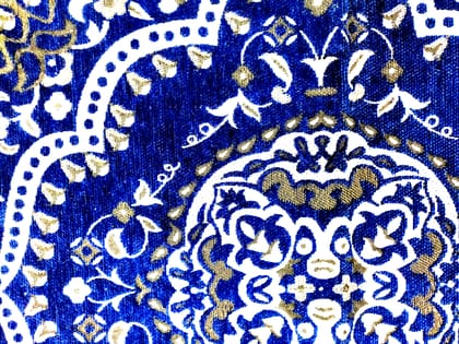 Omkar by R3 Inc. Pooja Jaquard aasan - 23 x23 (Pooja Aasan - Blue)