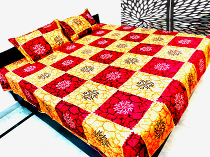 Omkar by R3 Inc. 250 TC Print Heavy Cotton Satin Double Bed Sheet with Pillow Cover