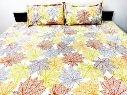 Omkar by R3 Inc. 250 TC Geometric Print Heavy Cotton Satin Double Bed Sheet with Pillow Cover