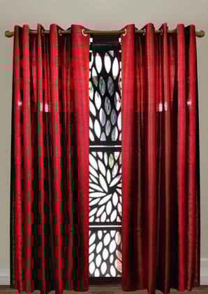 Omkar by R3 Inc. Thick Embossed Blackout 9 feet Door Eyelet Curtain I Block Sunlight I Room Darkening, Wrinkle Free, Noise Reduction, Fade Resistant, Balance Temperature (Embossed Curtain - Red) Set of 2