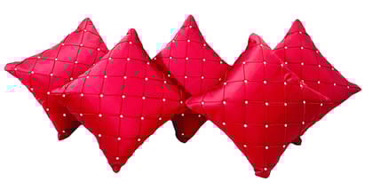 Omkar by R3 Inc. Satin Cushion Cover with Beads (Red) (Set of 5) 16x16 inch