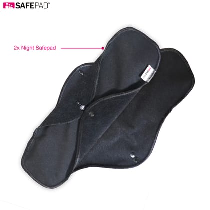 SAFEPAD REUSABLE & ANTIMICROBIAL SANITARY PADS (2 - NIGHT PAD - BLACK )