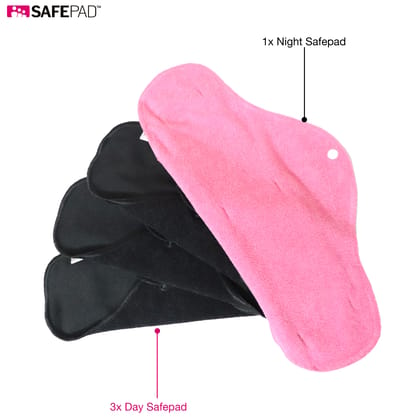 SAFEPAD REUSABLE & ANTIMICROBIAL SANITARY PADS (BLACK & PINK COMBO)