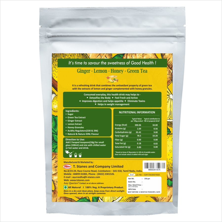 STANES Ginger Lemon Honey Green Tea 250 g | Pack of 1 | Total 250 g