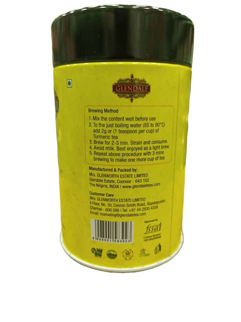 GLENDALE Turmeric Tea | 100 g | Pack of 1 | Total 100 g | High Grown Nilgiri Tea | 100 % Natural | No Artificial Flavours Added