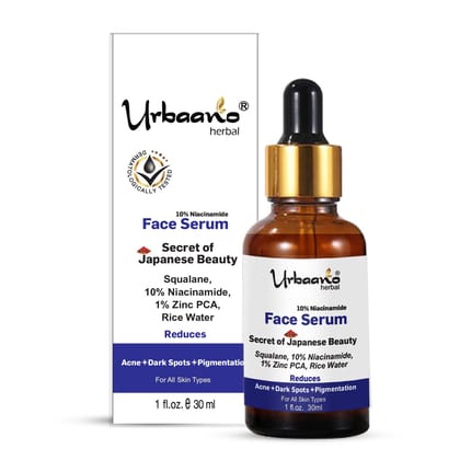 Urbaano Herbal 10% Niacinamide Serum for Acne Mark & Blemishes with Zinc PCA, Ecocert Olive Squalane & Rice Rater For Men & Women - 30ml