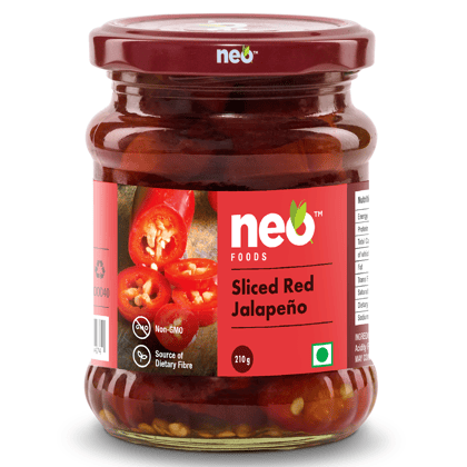 Neo Foods Sliced Red Jalapenos | Ready-to-Eat | Fibre-Rich | Topping for Snacks and Salads| Non-GMO| 210g | Glass Jar |