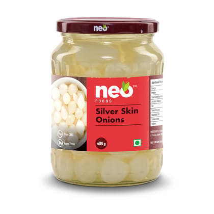 Neo Silver Skin Onions 680g I 100% Vegan & Natural I Ideal for Cocktail and as Side Dish for Snacks I Non-GMO I Glass Jar I