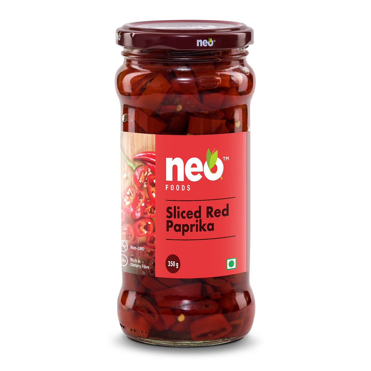 Neo Sliced Red Paprika 350g I 100% Vegan I Ready-to-Eat Fibre-Rich Topping for Pizza, Pasta, Burger, Snacks and Salads I Non-GMO I Glass Jar I